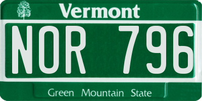 VT license plate NOR796