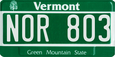 VT license plate NOR803