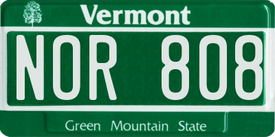 VT license plate NOR808