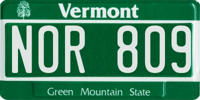 VT license plate NOR809
