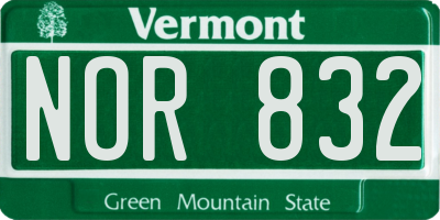 VT license plate NOR832