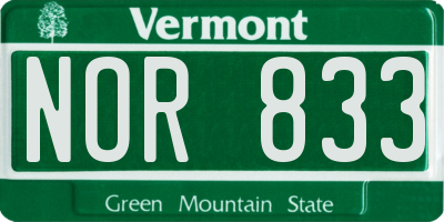 VT license plate NOR833