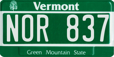 VT license plate NOR837