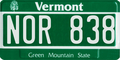 VT license plate NOR838