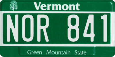 VT license plate NOR841