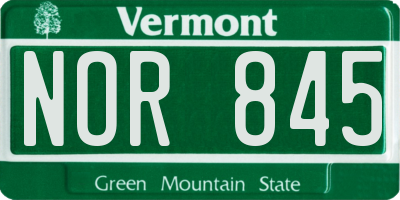 VT license plate NOR845