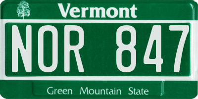 VT license plate NOR847