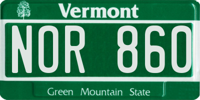 VT license plate NOR860