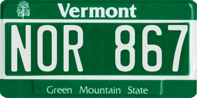 VT license plate NOR867