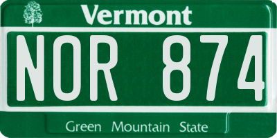 VT license plate NOR874