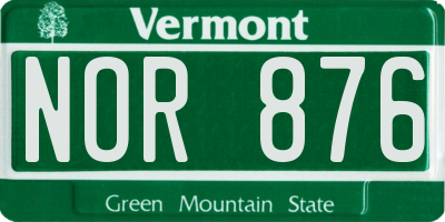 VT license plate NOR876
