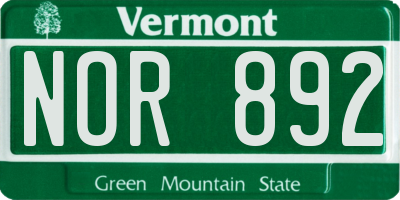 VT license plate NOR892
