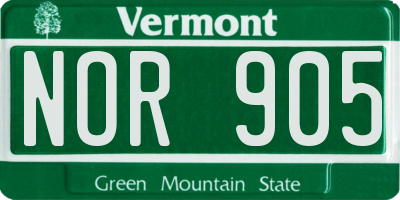 VT license plate NOR905