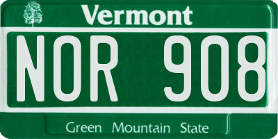 VT license plate NOR908
