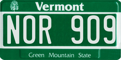 VT license plate NOR909