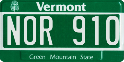 VT license plate NOR910