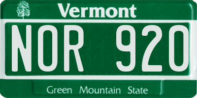 VT license plate NOR920