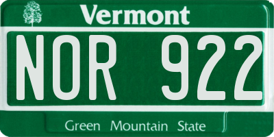 VT license plate NOR922
