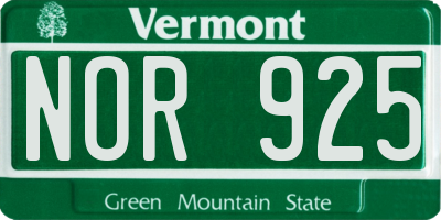 VT license plate NOR925