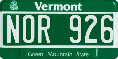 VT license plate NOR926