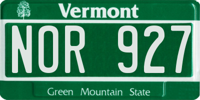 VT license plate NOR927