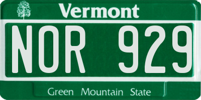 VT license plate NOR929