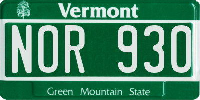 VT license plate NOR930