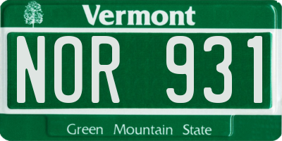 VT license plate NOR931