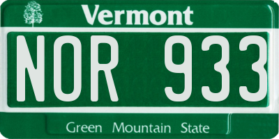 VT license plate NOR933