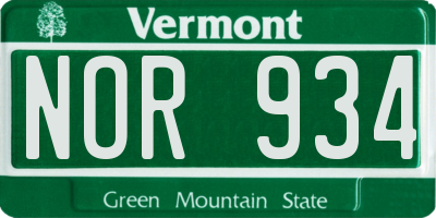 VT license plate NOR934