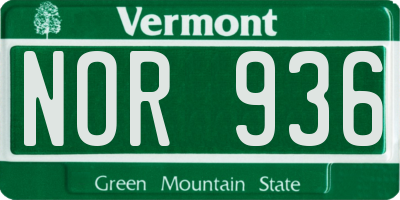 VT license plate NOR936