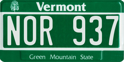 VT license plate NOR937