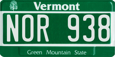 VT license plate NOR938
