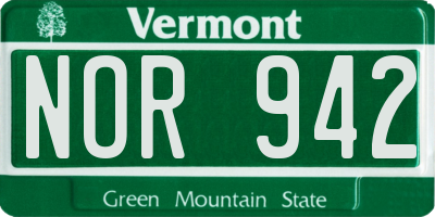 VT license plate NOR942