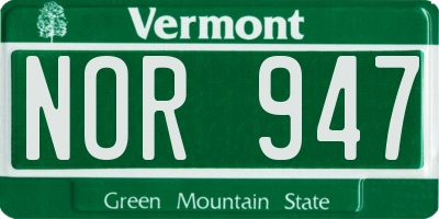 VT license plate NOR947