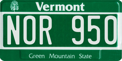 VT license plate NOR950