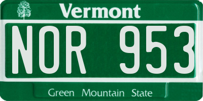 VT license plate NOR953