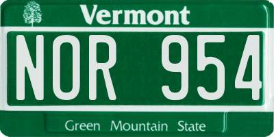 VT license plate NOR954