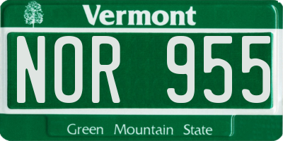 VT license plate NOR955