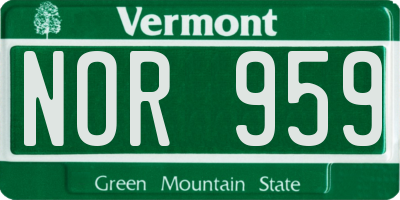 VT license plate NOR959