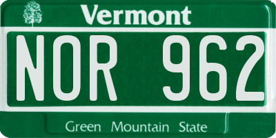 VT license plate NOR962