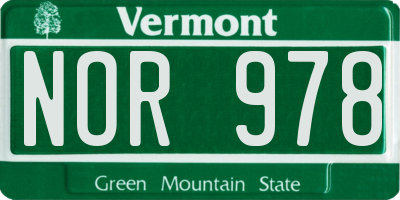 VT license plate NOR978