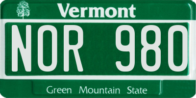 VT license plate NOR980