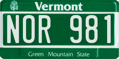 VT license plate NOR981