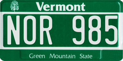 VT license plate NOR985