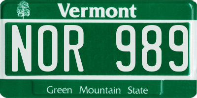 VT license plate NOR989