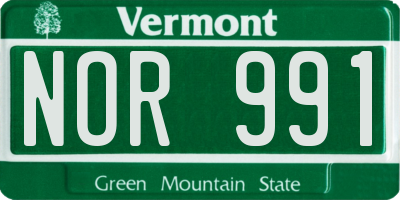 VT license plate NOR991