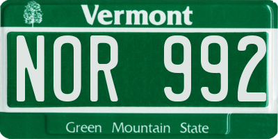 VT license plate NOR992