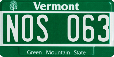 VT license plate NOS063