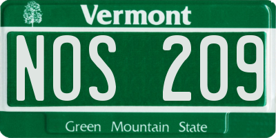 VT license plate NOS209